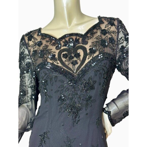 Exquisite Oleg Cassini silk dress with incredible beading and sheer illusion - Picture 2 of 9